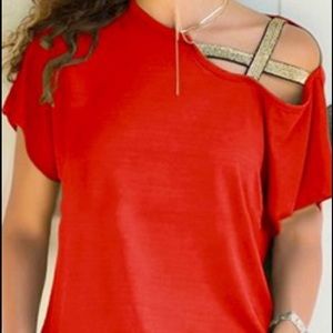 Estampados Red Sequin-Strap Asymmetrical Top XXL